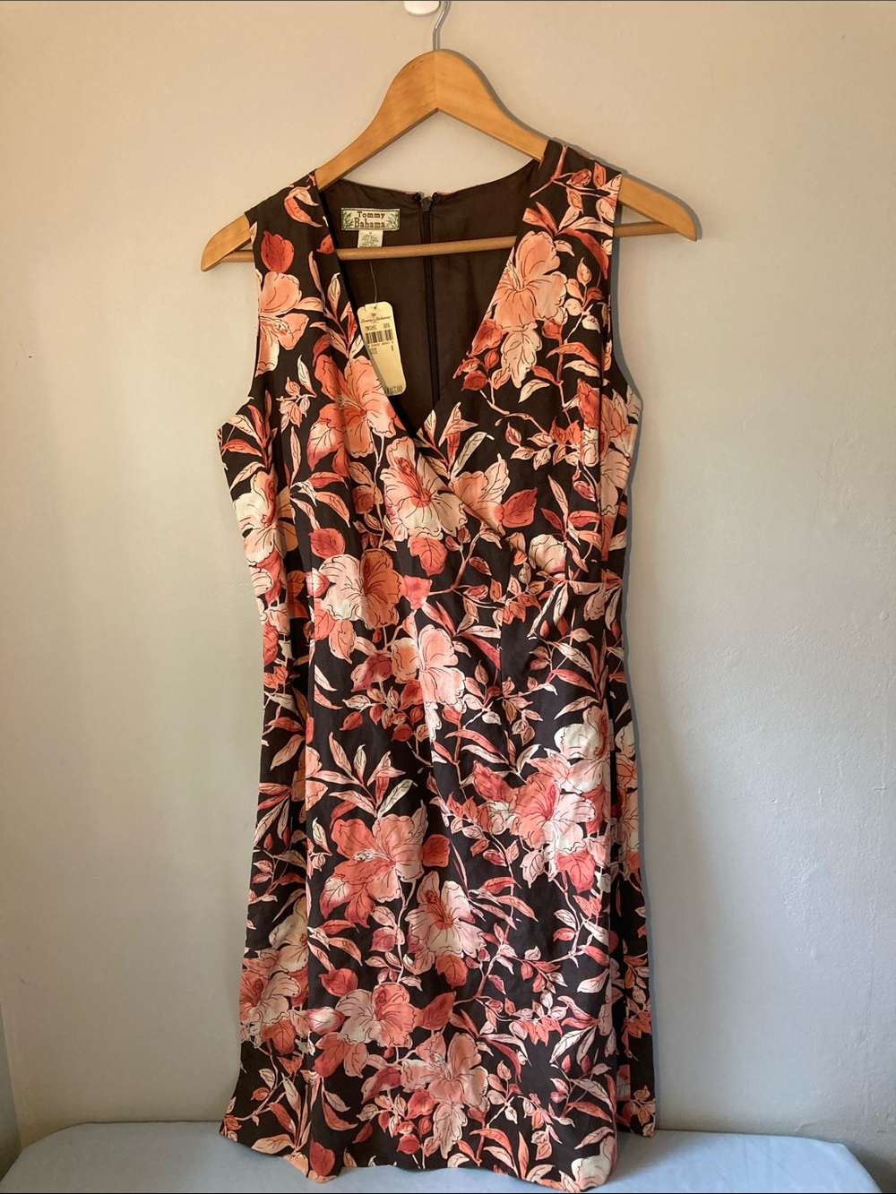 Tommy Bahama Pink Floral V-Neck Midi Dress on Brown